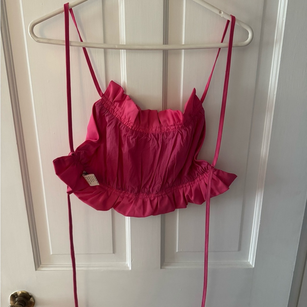 Pink Ruffled Crop Top - Picture 2 of 3
